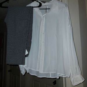 White blouse & checkered pants